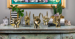 Shaka or Roadrunner or "Birds Up" Hand Sign Sculpture in Brass