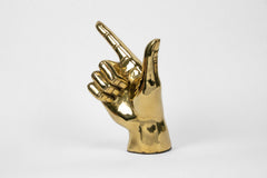 Gun, Pistol, “Guns Up”, or "Go Pokes" Hand Sign Sculpture in Brass
