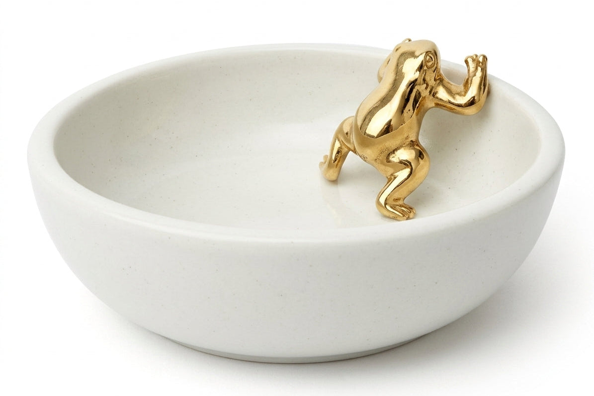 Waylande Gregory Small Frog in Bowl in Gold and White
