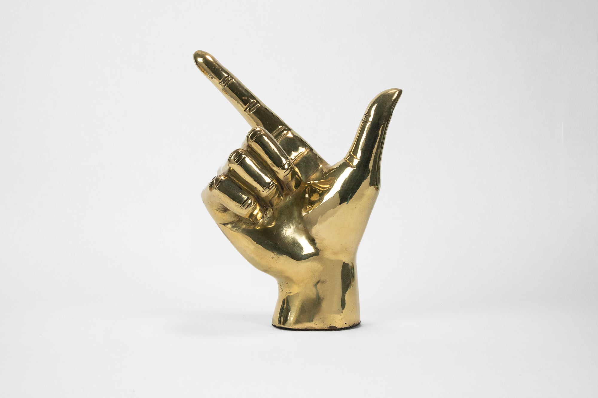 Gun, Pistol, “Guns Up”, or "Go Pokes" Hand Sign Sculpture in Brass