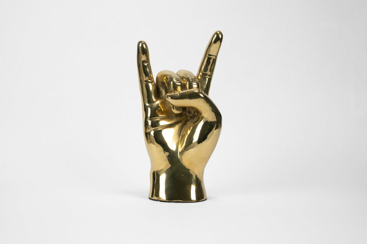 Horns Up or Rock On Hand Sign Sculpture in Brass