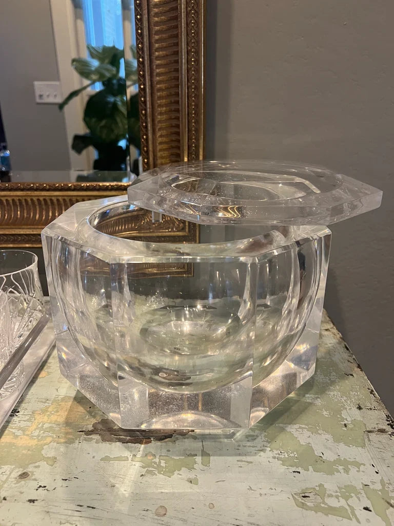 Vintage Octagonal Faceted Lucite Ice Bucket Attributed to Alessandro Albrizza, Italy, 1970s