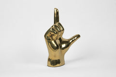 "L" Initial Hand Sign Sculpture in Brass
