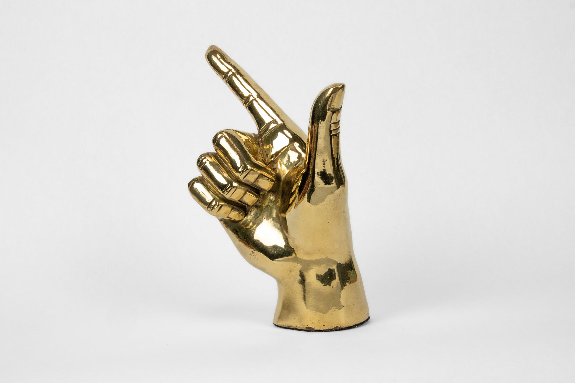 Gun, Pistol, “Guns Up”, or "Go Pokes" Hand Sign Sculpture in Brass