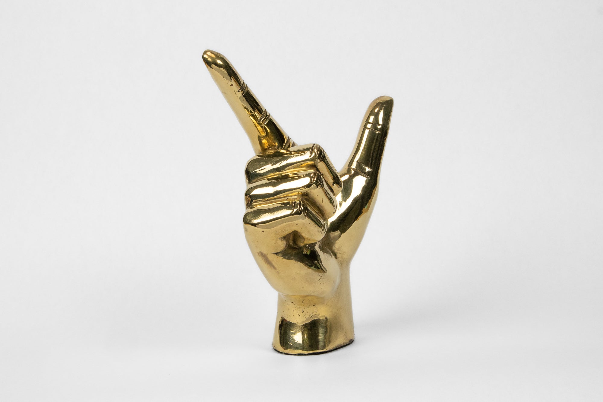 Gun, Pistol, “Guns Up”, or "Go Pokes" Hand Sign Sculpture in Brass
