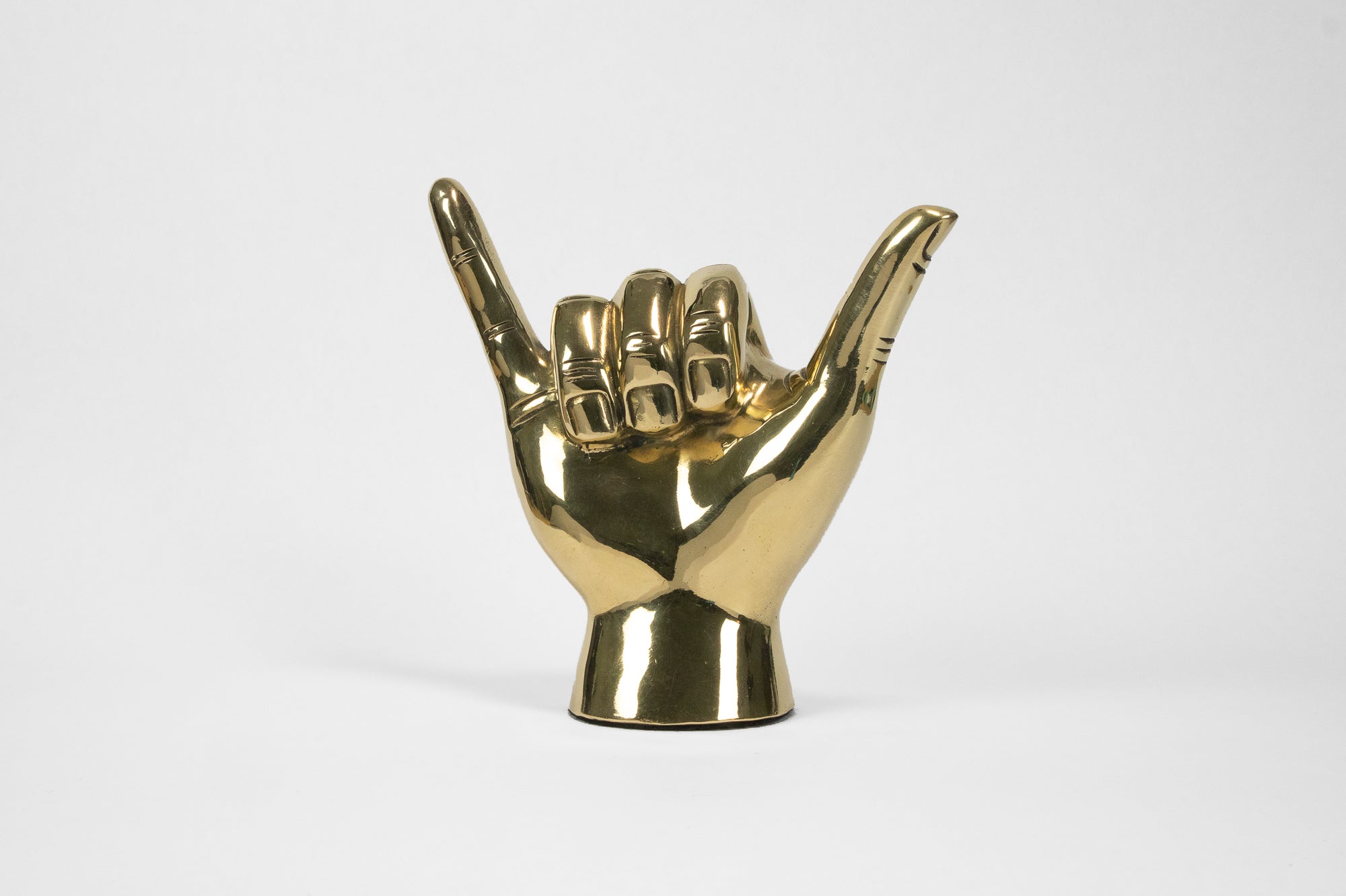 Shaka or Roadrunner or "Birds Up" Hand Sign Sculpture in Brass