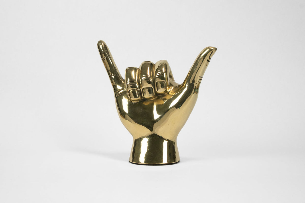 Shaka or Roadrunner or "Birds Up" Hand Sign Sculpture in Brass